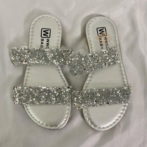 Silver Rhinestone Sandal Slides EU 29 US Kids / Toddler 12 - Picture 1 of 6